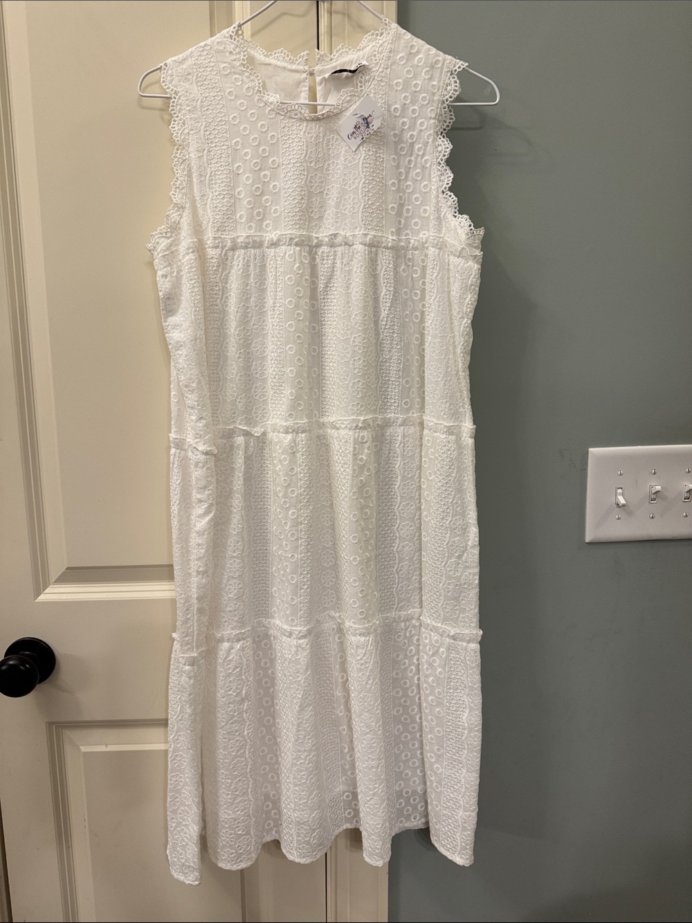 White Eyelet Tiered Sleeveless Dress